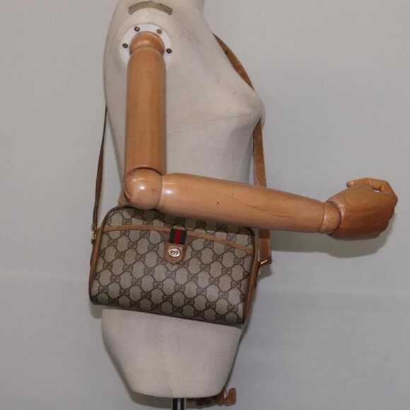 GUCCI GG Supreme Web Sherry Line Shoulder Bag PVC Beige 116 02 089 Auth 148264 - Picture 1 of 16